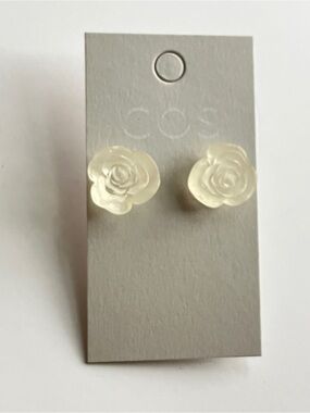 COS Cream Rose Stud Earrings - Floral Resin Studs